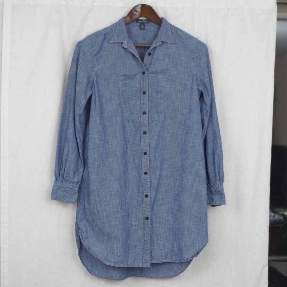 Lauren Jeans Co. Blue Chambray Shirt Dress Small